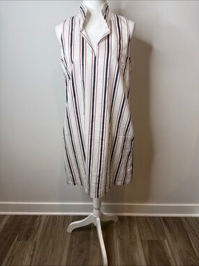 Tuckernuck White Midi Shift Dress with Red & Navy Stripes Medium Summer Casual